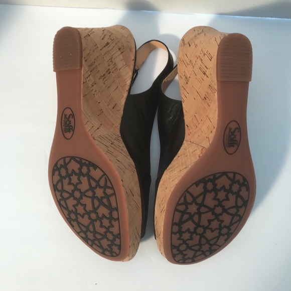 Sofft Peep Toe Wedges Black Leather Size 8 - Picture 13 of 14